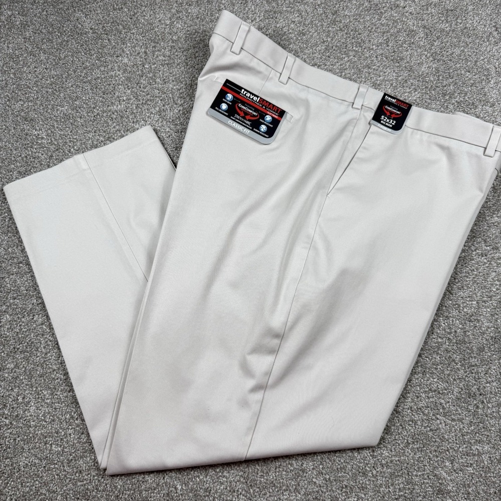 Roundtree & Yorke TravelSmart Pants Men's 52x32 Khaki Classic Fit Stretch NWT